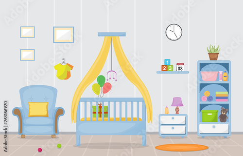 Baby Toddler Children Bedroom Interior Room Furniture Flat Design