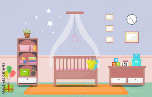 Baby Toddler Children Bedroom Interior Room Furniture Flat Design