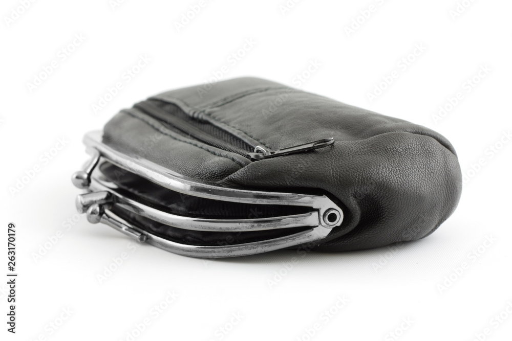 black leather purse isolated on white background black leather purse isolated on white background