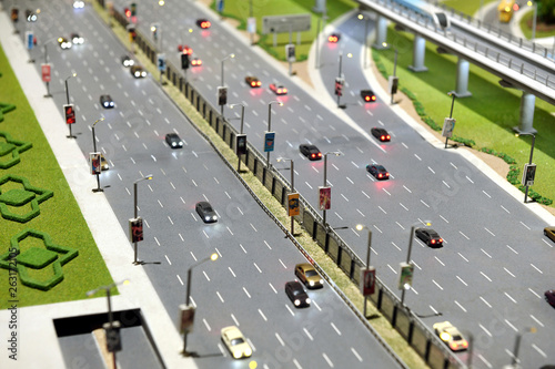 Model of city street with multi lane highway