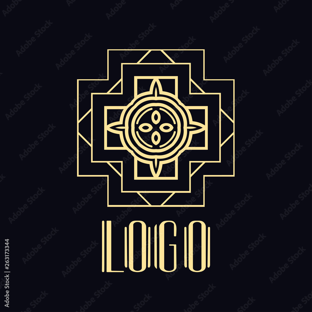 Beautiful emblem, badge for template logo in modern art deco style Beautiful emblem, badge for template logo in modern art deco style