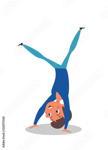 Little boy standing on head flat character