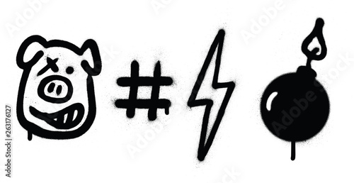 graffiti curse symbols sprayed in black over white