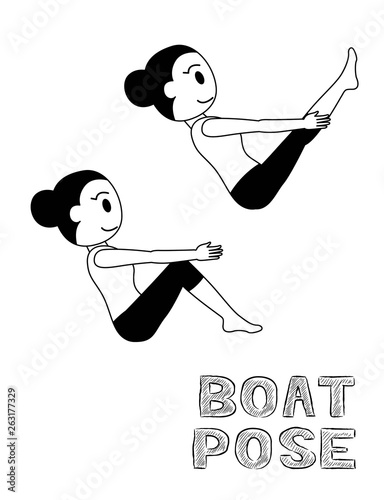 Yoga Boat Pose Cartoon Vector Illustration Monochrome