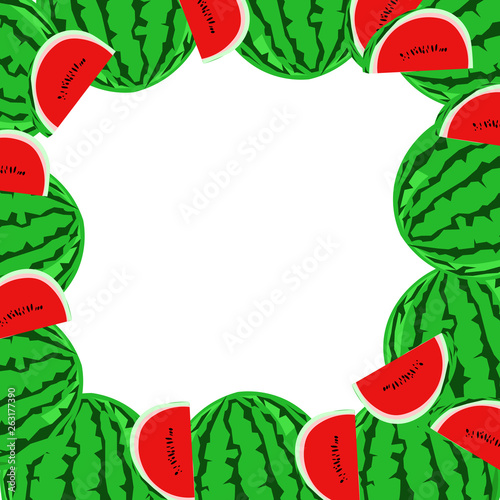 Summer watermelon square frame. Bright design of flyer, postcard, stationery, invitations, holidays, parties.
