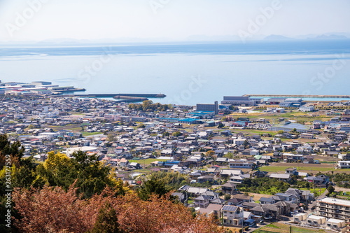 Cityscape of shikokuchuo city and seto inland sea ,Shikoku,Japan