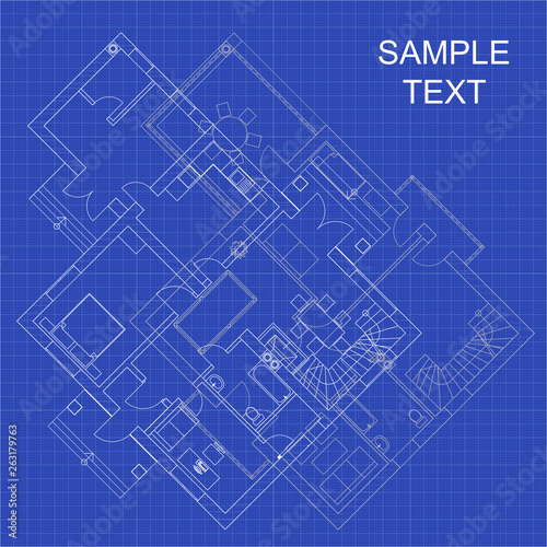 Detailed architectural floor plans on graph paper. Blueprint vector background. Modern design suburban house.