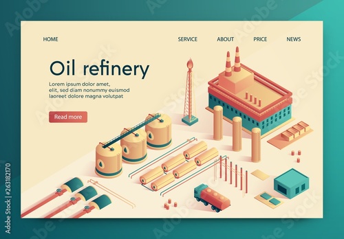 Vector Illustration is Written Oil Refinery Slide.
