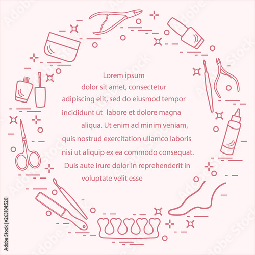 Silhouette of manicure and pedicure tools and products for beauty and care.