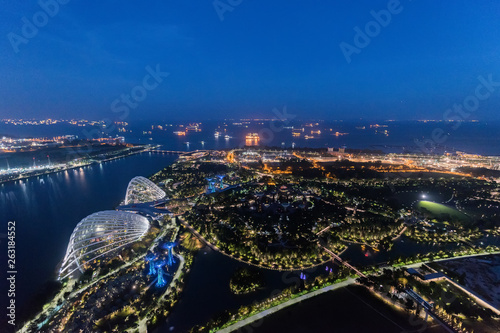 Singapore skyline after sunset.Singapore is a global financial center with a tropical climate and multicultural population