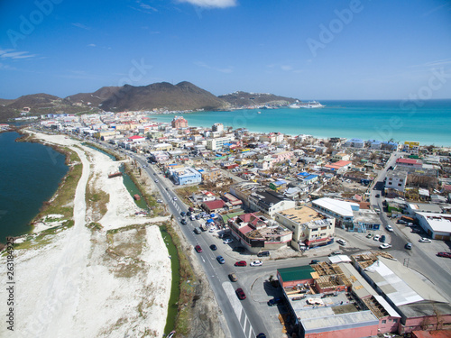 Philipbsburg St.Maarten, Aerial view of damages cause by hurricane Irma in 2017 photo