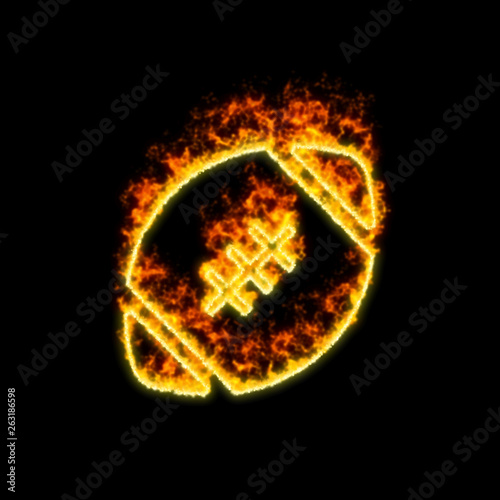 The symbol american football ball burns in red fire