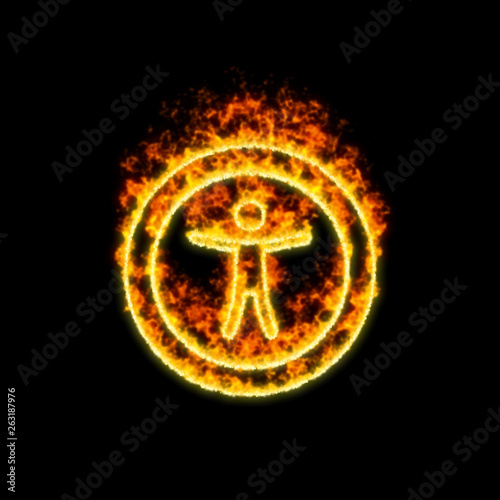 The symbol universal access burns in red fire