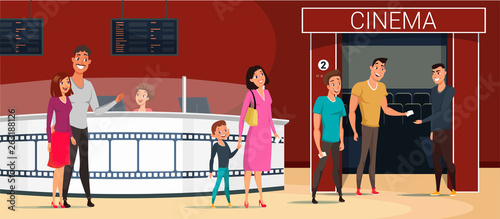 People going to cinema cartoon vector illustration