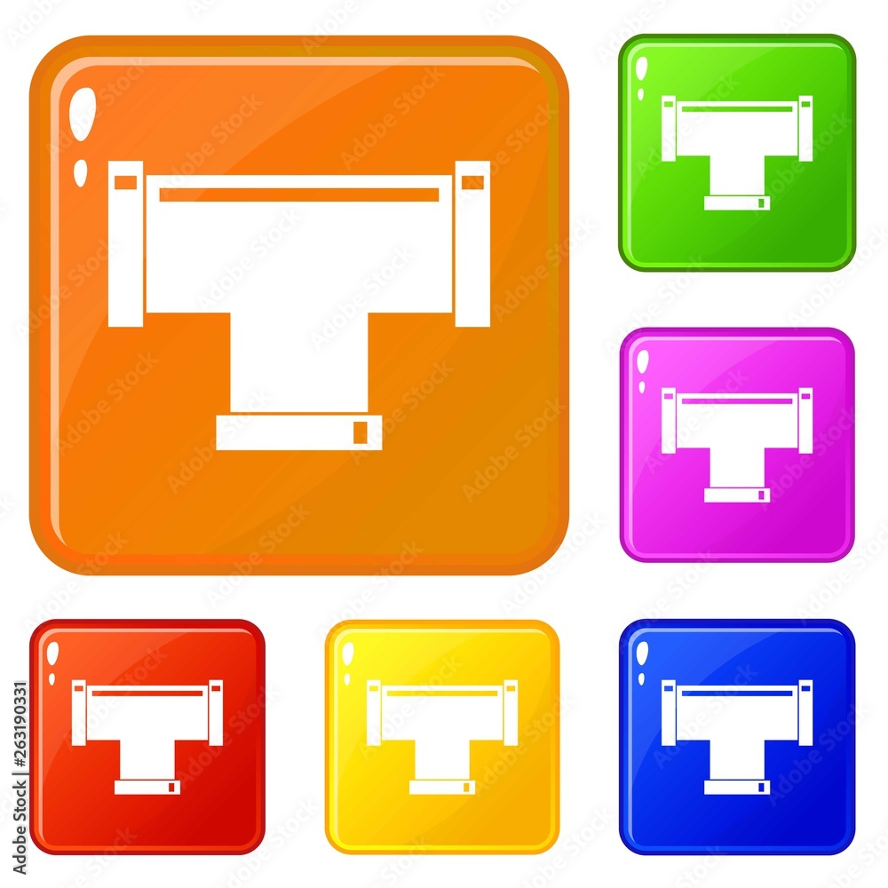 T pipe connection icons set collection vector 6 color isolated on white background T pipe connection icons set collection vector 6 color isolated on white background