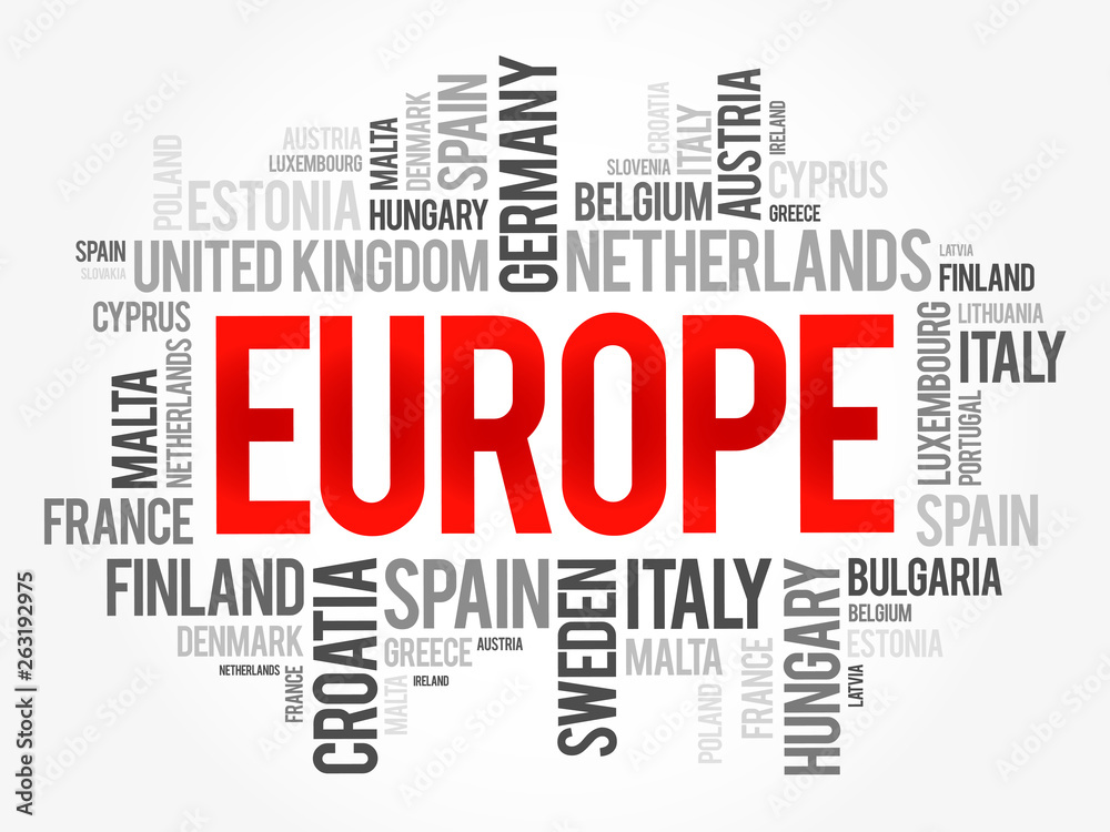 Europe List of cities word cloud collage, travel concept background Europe List of cities word cloud collage, travel concept background