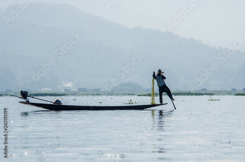 Strolling by boat in Inle Lake, Myanmar.