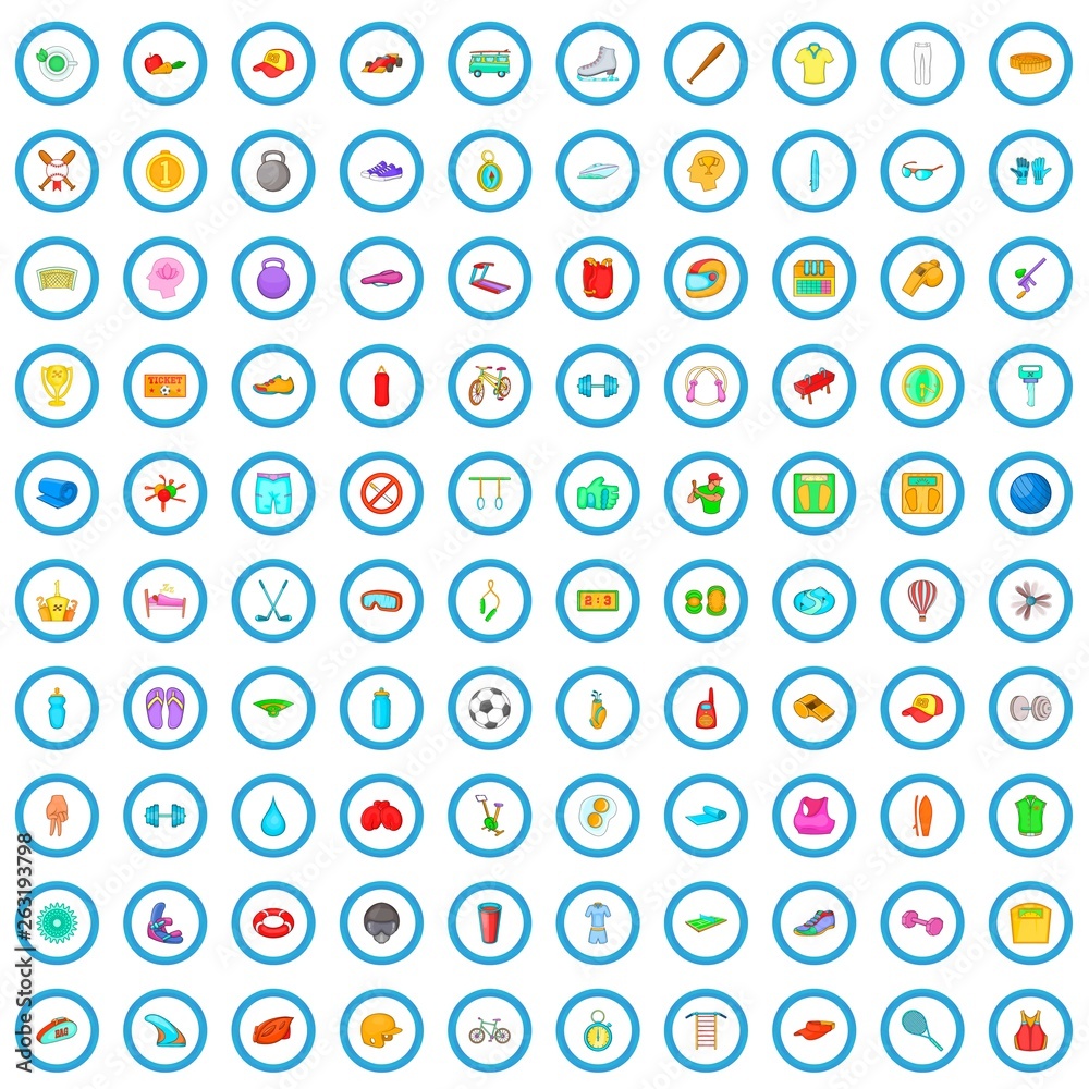 100 training icons set in cartoon style for any design illustration 100 training icons set in cartoon style for any design illustration