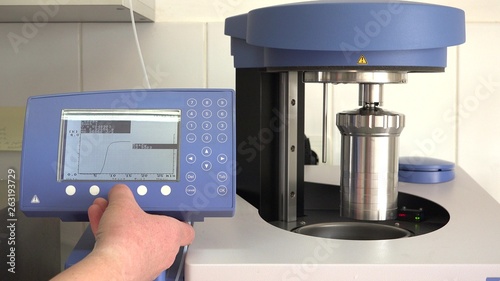 Calorimeter bomb measuring fuel power in the laboratory photo