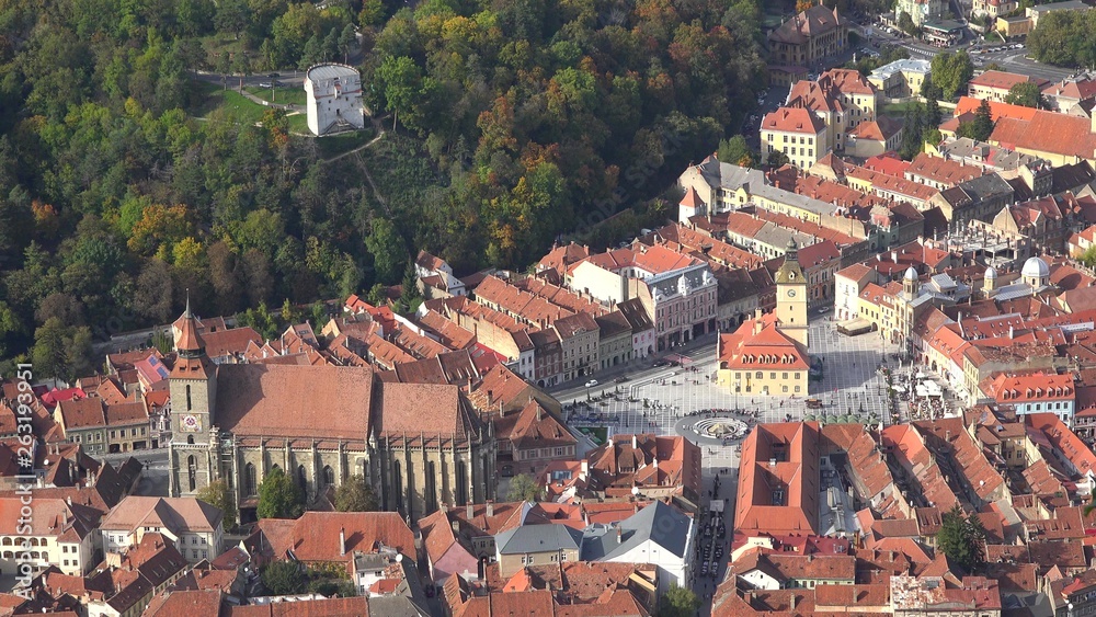 Aerial view cityscape of Brasov in Transylvania, Romania