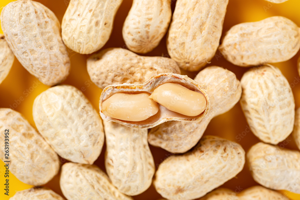 top view peanuts with one opened top view peanuts with one opened