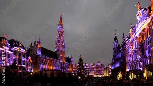 Winter Wonders sound and light festival in Brussels Grand Place, a colorful show that gathers tourists to admire Christmas tree by night in the city center