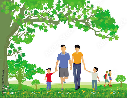 City park with people and families