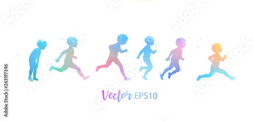 Watercolor of happy kids playing together . Happy children's day. Vector illustration.