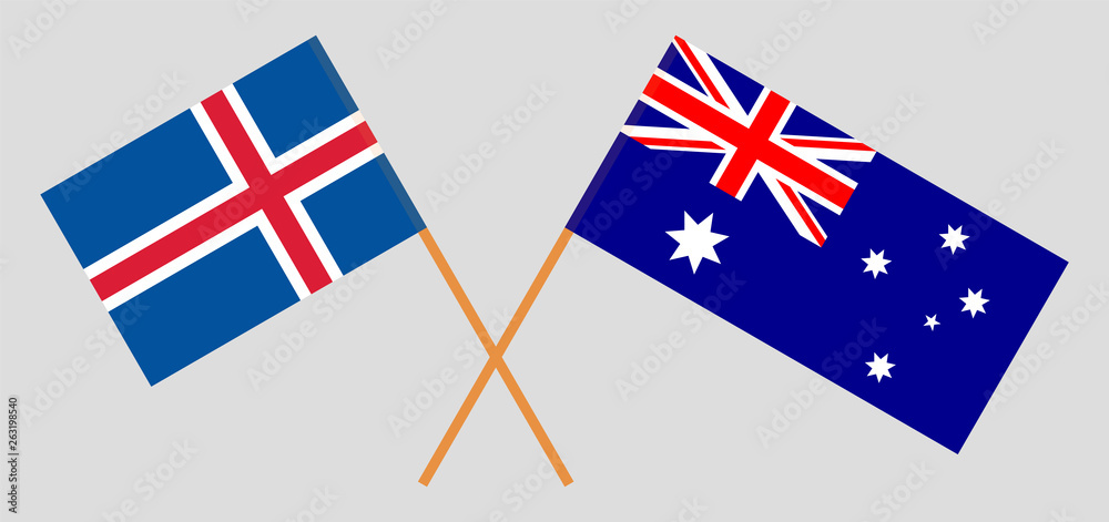 Australia and Iceland. The Australian and Icelandic flags. Official colors. Correct proportion. Vector Australia and Iceland. The Australian and Icelandic flags. Official colors. Correct proportion. Vector