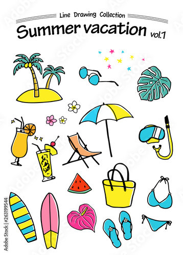 Summer vacation 1 -Line Drawing Collection (color)
