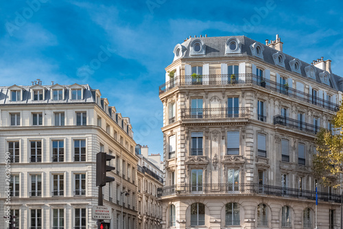 Paris, beautiful building in the center, typical parisian facade, near the place de la Madeleine