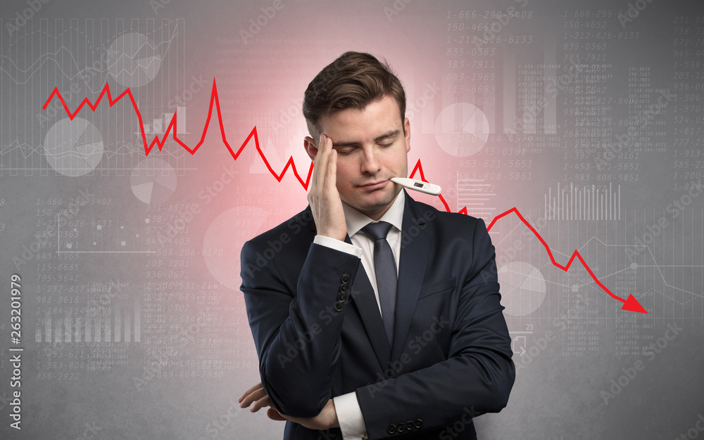 Young sick businessman with decreasing performance concept
Young sick businessman with decreasing performance concept