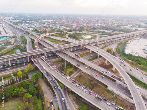 Aerial view city traffic road