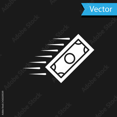 White Fast payments icon isolated on black background. Fast money transfer payment. Financial services, fast loan, time is money, cash back concept. Vector Illustration
