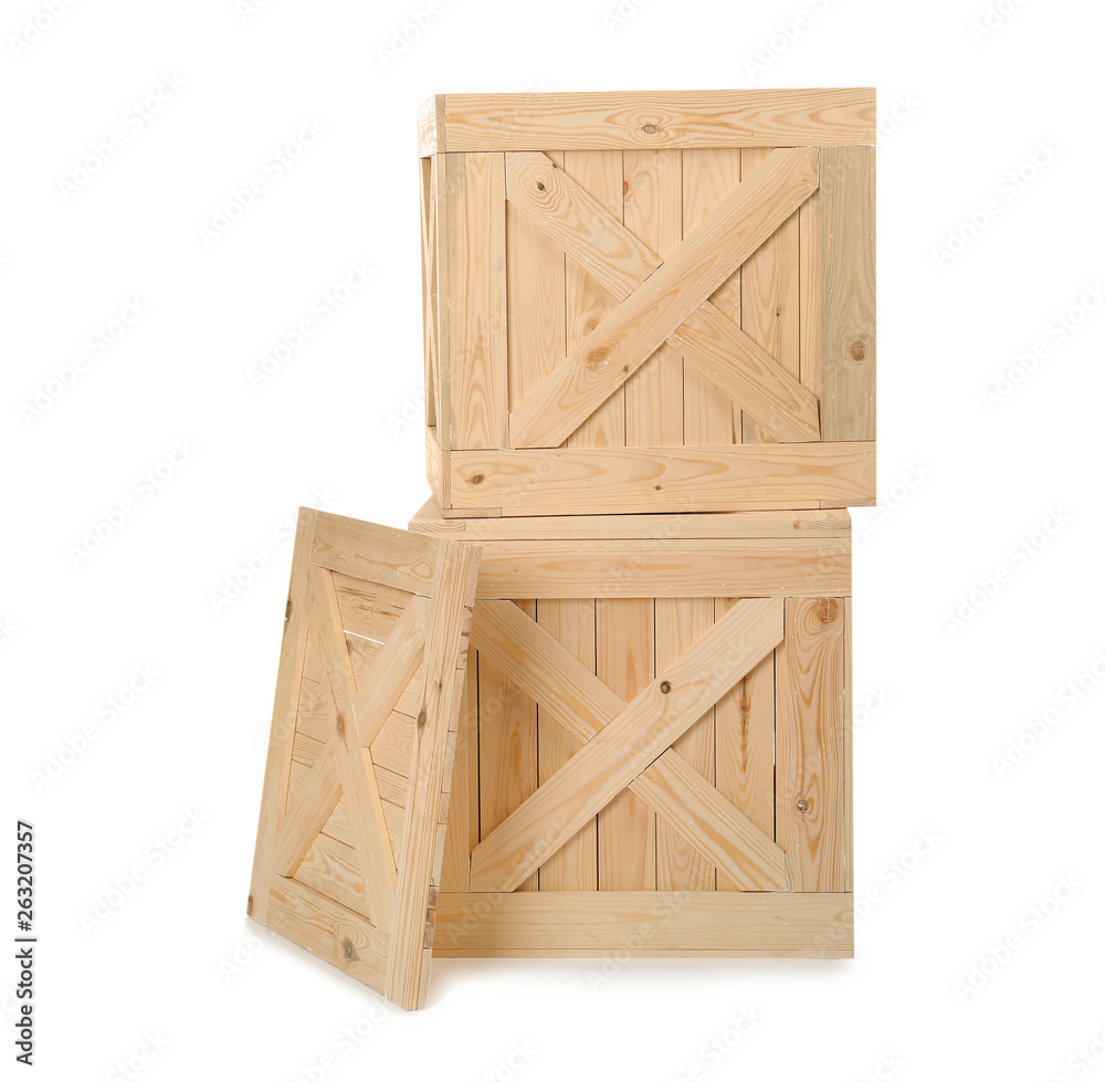 Wooden crates isolated on white. Delivery service Wooden crates isolated on white. Delivery service