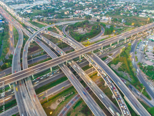 Aerial view city traffic junction road with automobile traffic