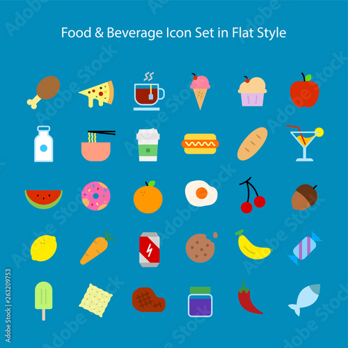 Food & Beverage Icon Set in Flat Style