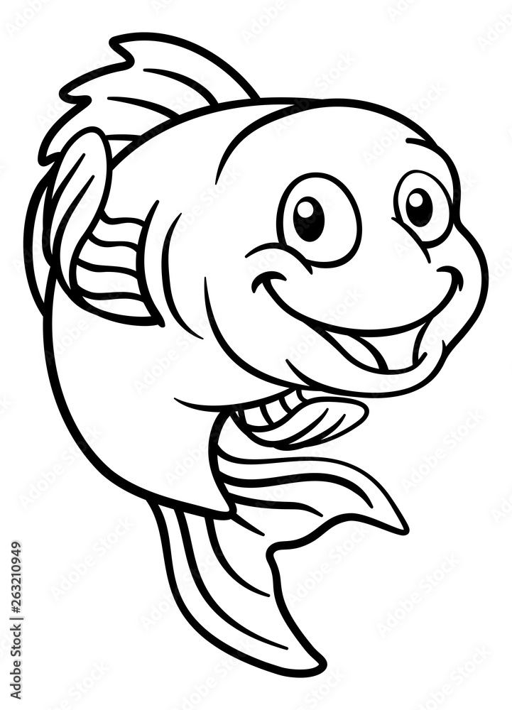 A friendly cartoon goldfish or gold fish character A friendly cartoon goldfish or gold fish character