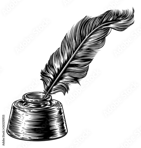 Vintage inkwell and feather Royalty Free Vector Image