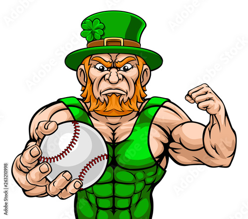 A Leprechaun Holding Baseball Ball Sports Mascot