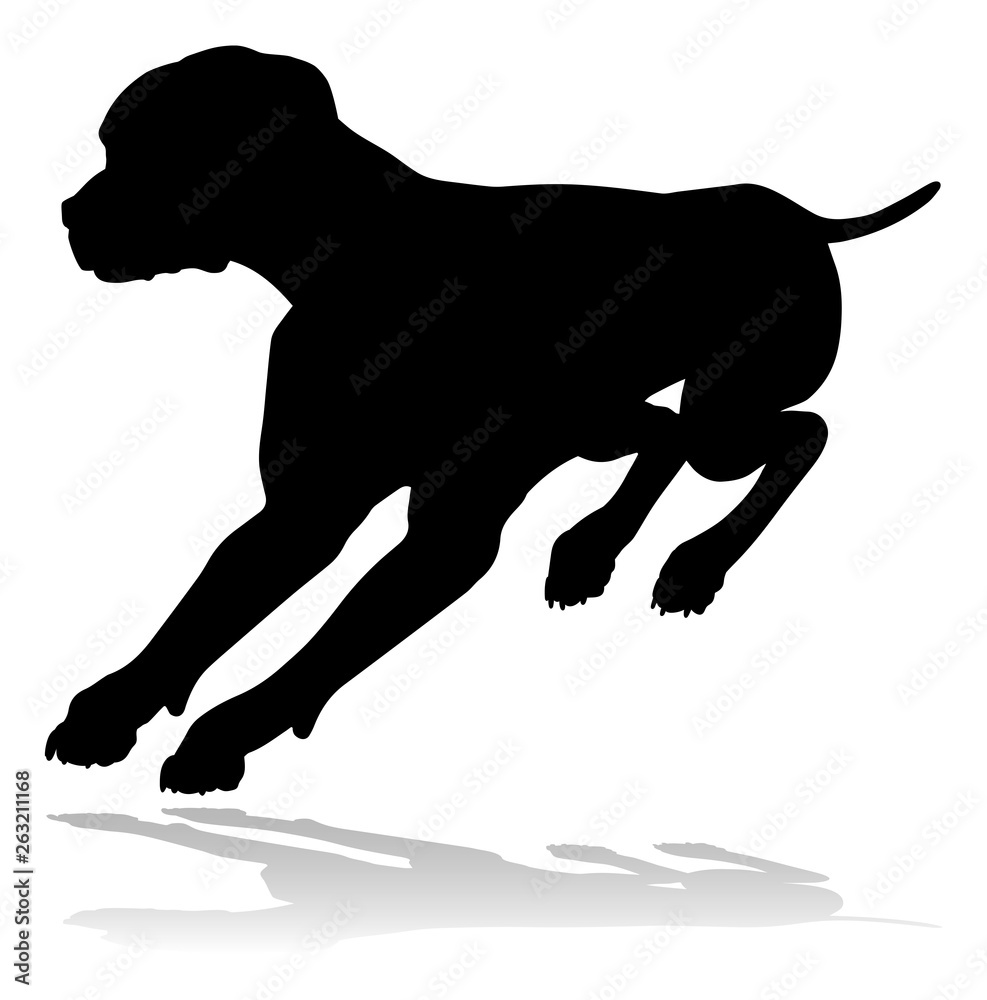 A detailed animal silhouette of a pet dog A detailed animal silhouette of a pet dog