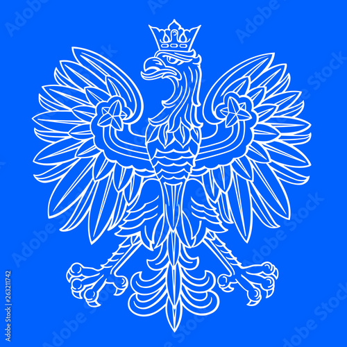 Poland eagle, polish national coat of arm on blue background