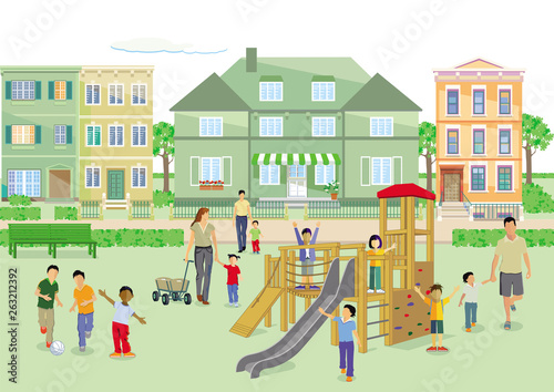 Kinder und Eltern auf den Spielplatz
