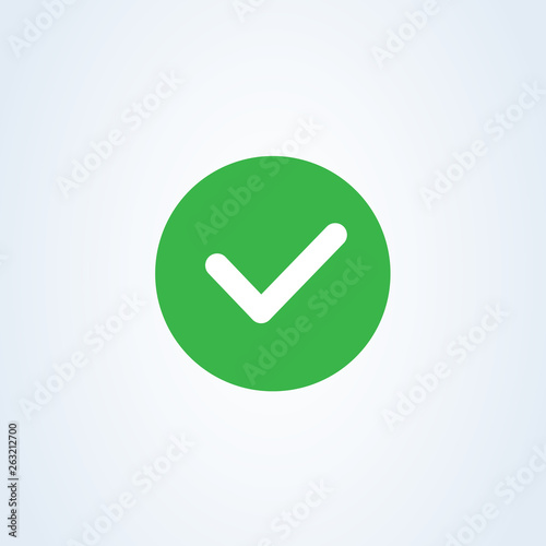 Green check mark icon in a circle. Tick symbol in green color, vector illustration