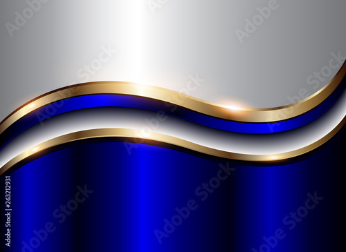 Abstract background blue with gold metallic wave,
