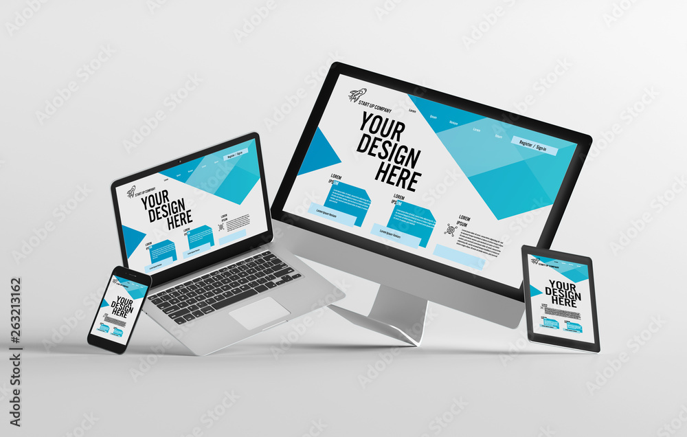 Mock up view of a devices isolated on a background with shadow Mock up view of a devices isolated on a background with shadow