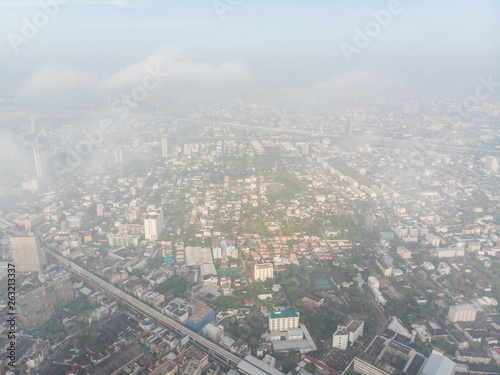 Aerial view downtown city building in morning with road © themorningglory