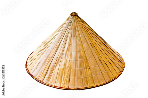 Asian conical straw hat isolated on white background.