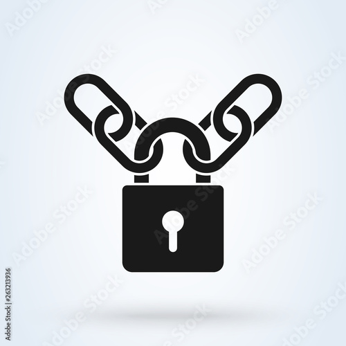 Padlock and metal chain icon concept of protection. Vector illustration.