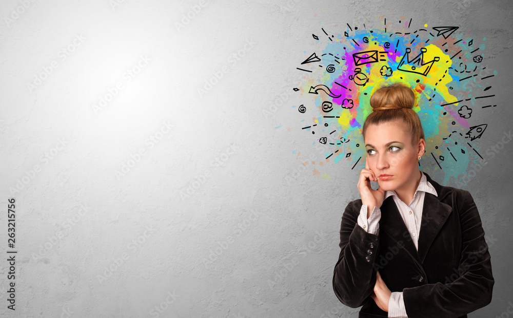 Business person with colorful splash above the head
Business person with colorful splash above the head